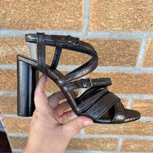 Lanvin Paris cylinder heel pewter shoes 39.5/8.5